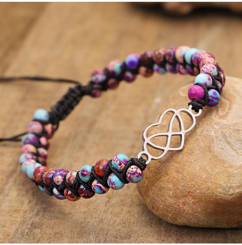 DivaGlamz To My Granddaughter-Infinity Forever Love Heart Bracelet, Natural Emperor Stone Double Layer Purple Beaded Woven Wrap Bracelets Adjustable Mind Peace Gift Jewelry - Image 4